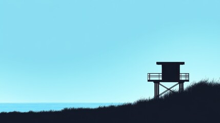 Black and white of a lifeguard tower