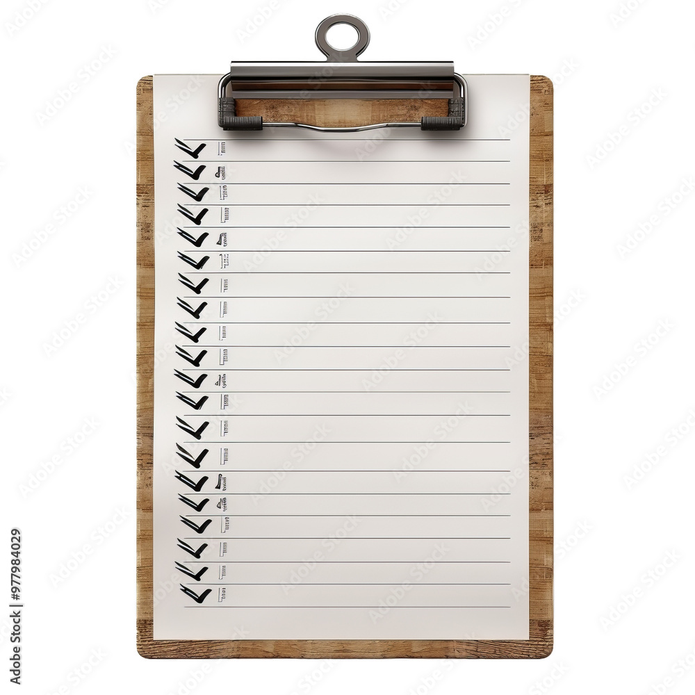 Aufkleber blank checklist with check marks on wooden clipboard is showing a concept of survey or to do list