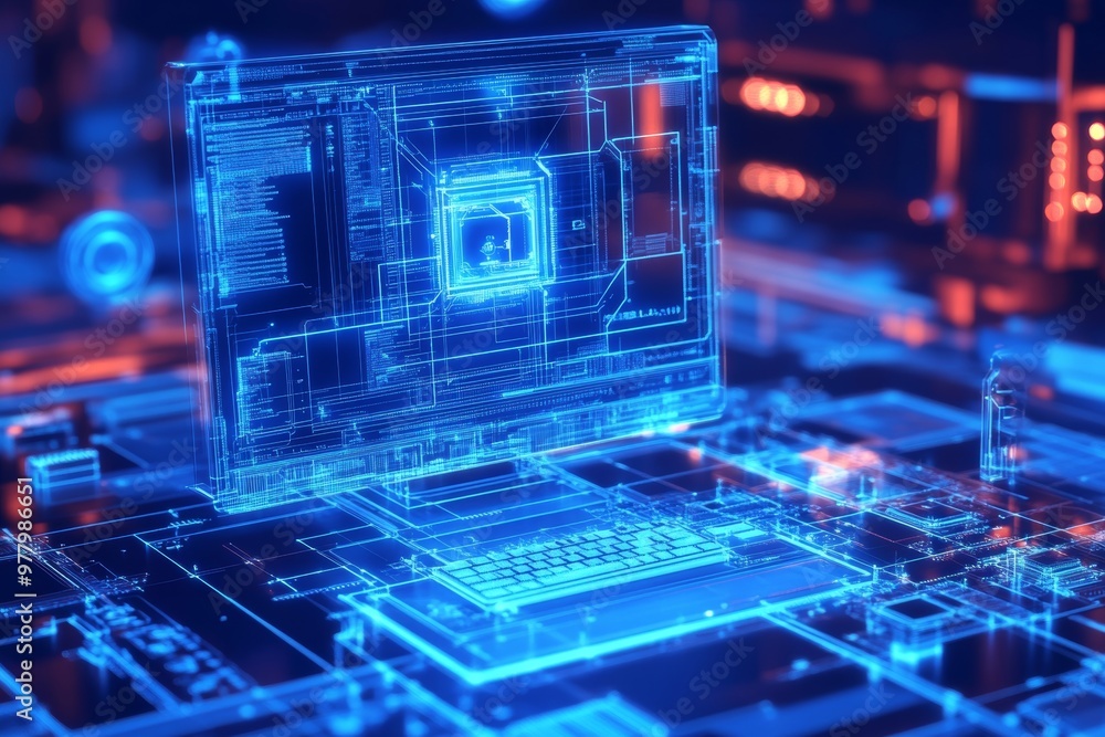 Poster cybernetic heartbeat: a holographic cpu pulses with vibrant energy, intricately connected to a futur