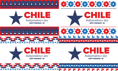 Chile Independence Day. Happy national holiday Fiestas Patrias. Freedom day. Celebrate annual in September 18. Chile flag. Patriotic chilean design. Poster, card, banner, template, background. Vector