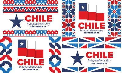 Chile Independence Day. Happy national holiday Fiestas Patrias. Freedom day. Celebrate annual in September 18. Chile flag. Patriotic chilean design. Poster, card, banner, template, background. Vector