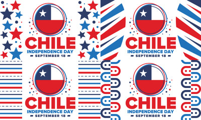 Chile Independence Day. Happy national holiday Fiestas Patrias. Freedom day. Celebrate annual in September 18. Chile flag. Patriotic chilean design. Poster, card, banner, template, background. Vector