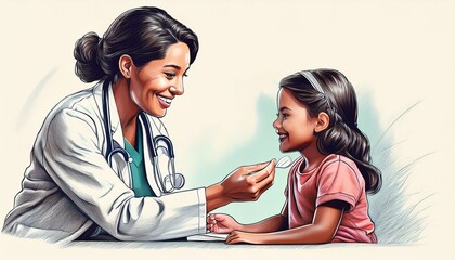 Female Doctor checks on young patient - AI Generated