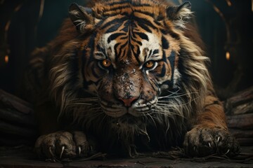 The poster with a picture of a tiger and a tiger., generative IA