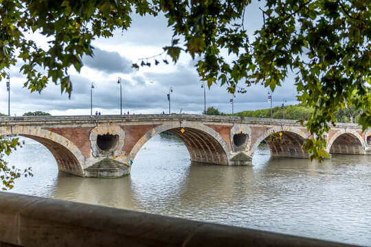 Toulouse, France - September 8, 2024: Pont Neuf bridge over Garonne river in Toulouse, France
