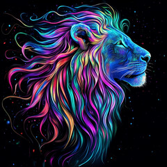 Lion Illustration in Neon Colors