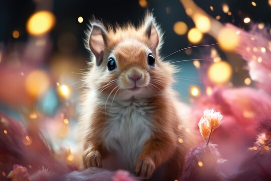 Japanese cute squirrel repeated anime art style patterns with pastel colors, generative IA