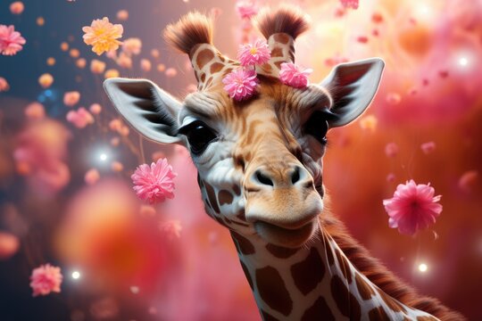 Japanese cute giraffe repeated anime art style patterns with pastel colors, generative IA