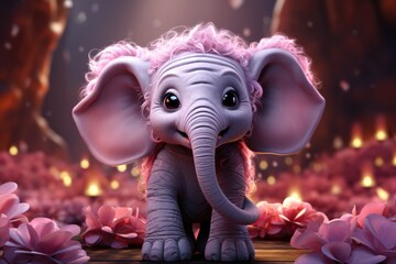 Cute pink elephant illustration in the abstract background general, generative IA