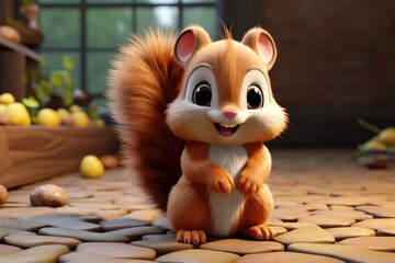 A lovely character of cute 3D Baby Squirrel made by Generative AI, generative IA