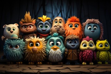 A collage of cartoon animals with different colors and animals, generative IA