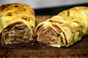 Rustic and artisanal pepperoni bread