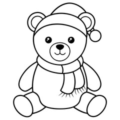 Christmas Teddy Bear Vector Cute Bear with Hat & Scarf