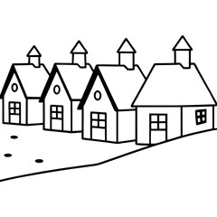 Fototapeta premium Festive Village Snow-Covered Houses Vector Art