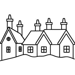 Festive Village Snow-Covered Houses Vector Art