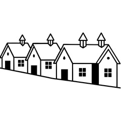 Festive Village Snow-Covered Houses Vector Art