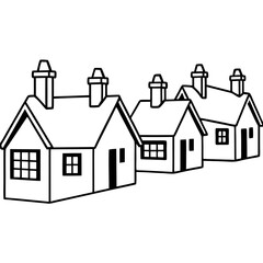 Festive Village Snow-Covered Houses Vector Art