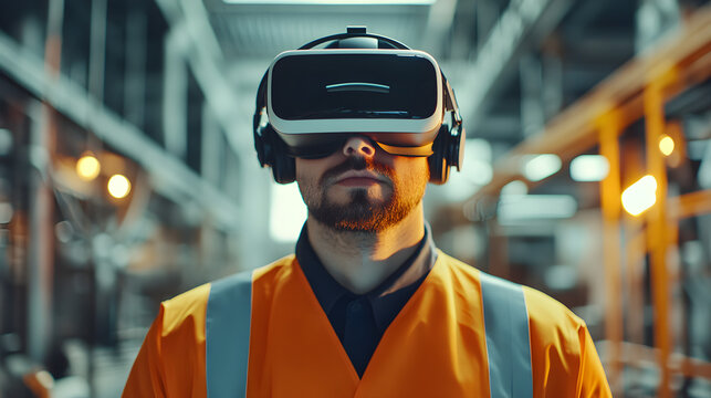 Managing Risk Employee undergoing safety training with virtual reality headset - Powered by Adobe