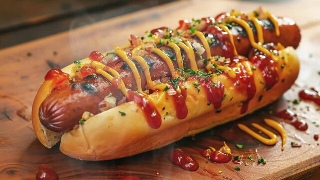 Hotdog on the table moves with smoke around