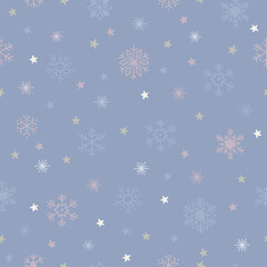 Colorful snowflakes and stars vector seamless pattern 