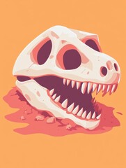 Obraz premium Fossilized Dinosaur Skull Partially Buried in the Earth