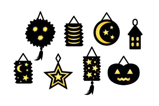 set of lantern icons for saint martin day, laternenumzug or light festival tradition in germany, martinstag symbol collection