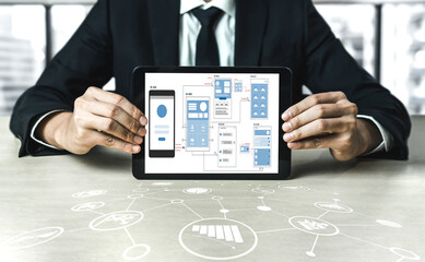 UX UI design process for modish mobile application and website . Creative prototype of wireframe...