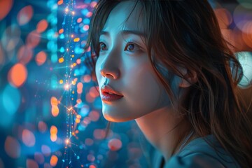 Businesswoman using technology for insights.