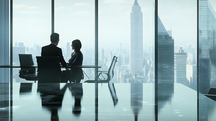 Fototapeta premium Business Meeting with Cityscape View from High-Rise Office