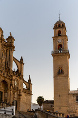 Walking in old part of Jerez de la Frontera, Sherry wine making town, Andalusia, Spain in summer, architectural details, Andalusian style, churches and towers