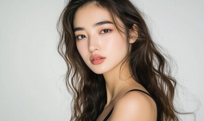 Naklejka premium Natural Beauty Portrait of Young Woman with Wavy Hair