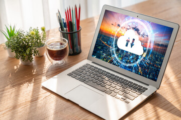 Fototapeta premium Cloud computing software for modish remote work and personal data storage