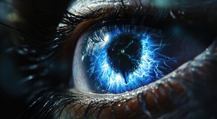 Close-up of Eye With Electric Blue Lightning Effect