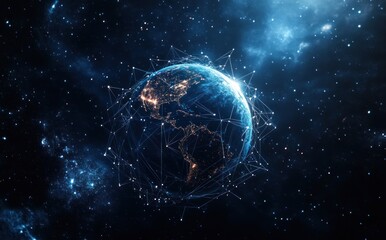 Obraz premium Global Connectivity Network on Earth from Space