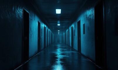 Spooky Dark Corridor with Wet Floor