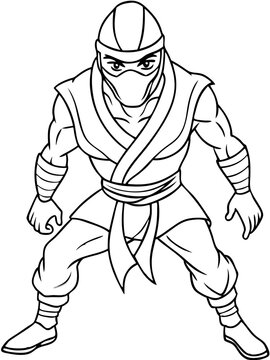 recommend clip art: Ninja Warrior Vector Illustration Strong Martial Arts Character in Action Pose Detailed Line Art