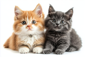 Obraz premium Two Adorable Kittens Posing Together on a White Background
