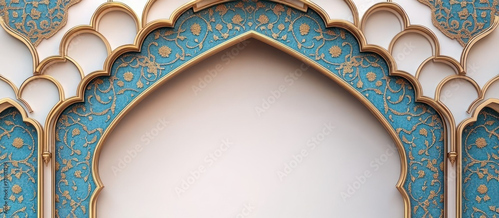 Wall mural ornate golden arch with blue and gold mosaic pattern