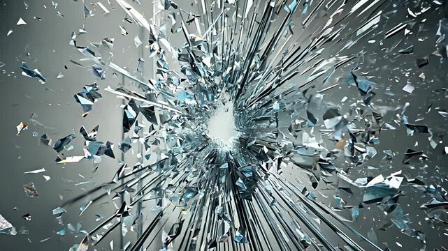 A dynamic breakthrough occurs with the shattered glass fragment