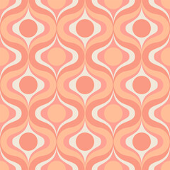 Retro midcentury peach fuzz ogee ovals vector seamless pattern