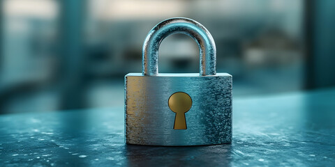 Fototapeta premium A padlock symbolizes the vital importance of strong healthcare data security in hospitals, emphasizing the need for confidentiality and trust among patients and staff to protect sensitive information