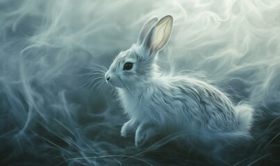 Obraz premium Ethereal Rabbit in Mystical Fog