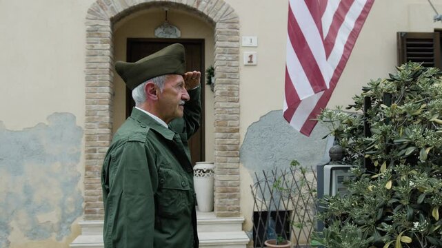 American General Second World War Salutes In Front Of His Base's House
