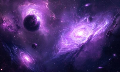 Cosmic Purple Nebula and Galaxies