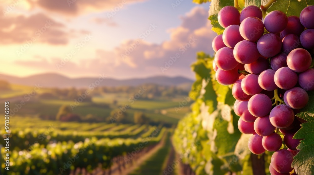 Canvas Prints A bunch of grapes are hanging on a vine in the sun, AI