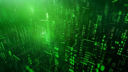 Obraz premium Glowing Green Digital Matrix Code Backdrop for Futuristic Technology and Cyber Concepts