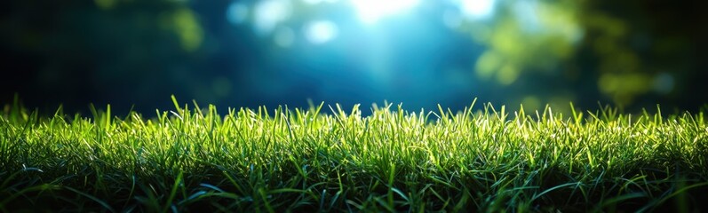 Obraz premium Grass with sunlight shining through the leaves of trees