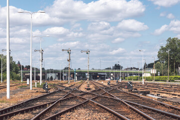 Multiple Railroad Tracks with Junctions at a Railway Station in Wolsztyn, Wielkopolska, Poland