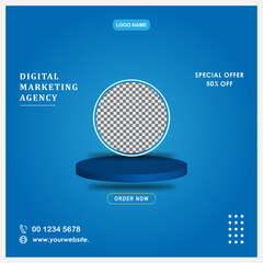Blue Digital marketing agency social media post template