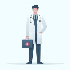 A flat-style illustration of a doctor standing confidently in medical attire. Perfect for healthcare, medical services, and wellness content. Clean, minimalistic design with a professional look.